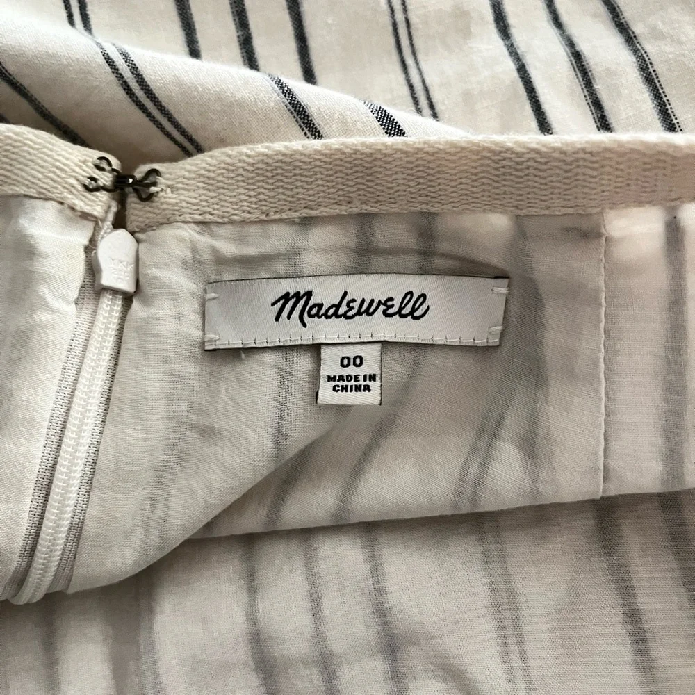 NWOT MADEWELL linen striped cream gray mini skirt lined size 00 new without tags